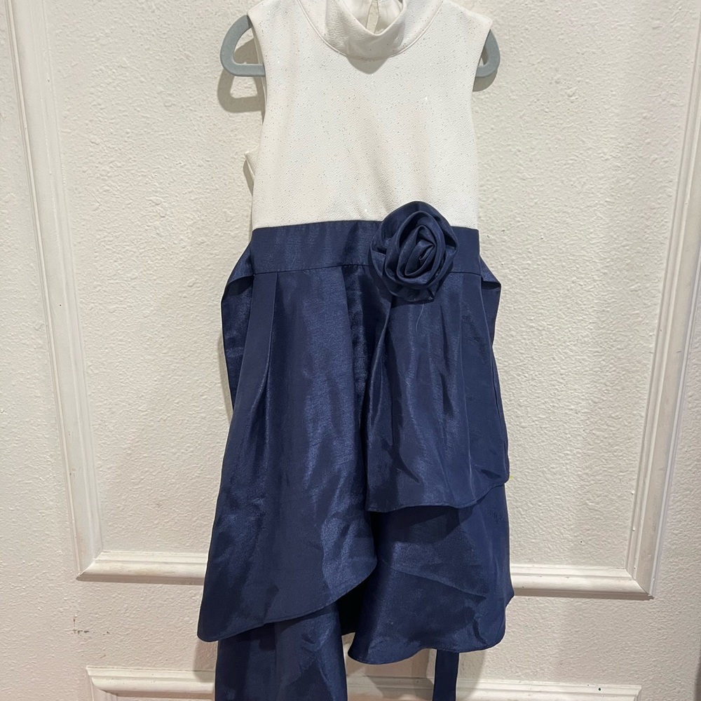 Bonnie Jean White and Navy Dress with Floral Accent